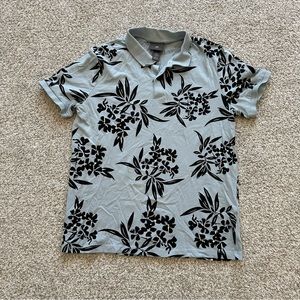 Mens H&M Abstract Floral Blue Polo T-Shirt